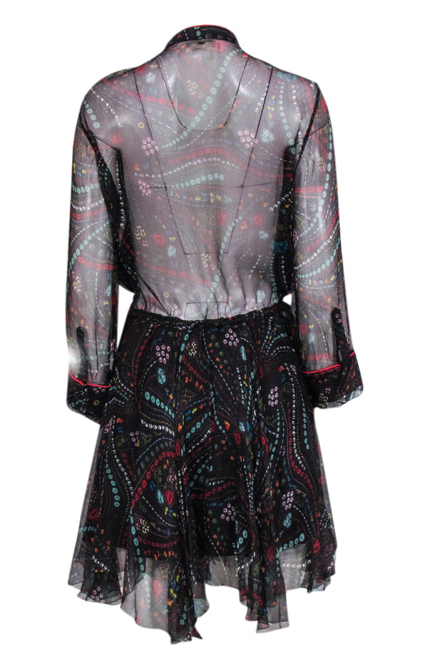 Current Boutique-Zadig & Voltaire - Black w/ Multicolor Psychedelic Print Silk Chiffon Dress Sz L