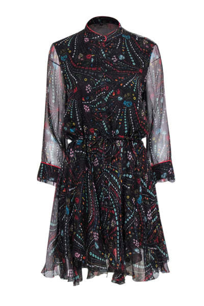 Zadig & Voltaire - Black w/ Multicolor Psychedelic Print Silk Chiffon Dress Sz L