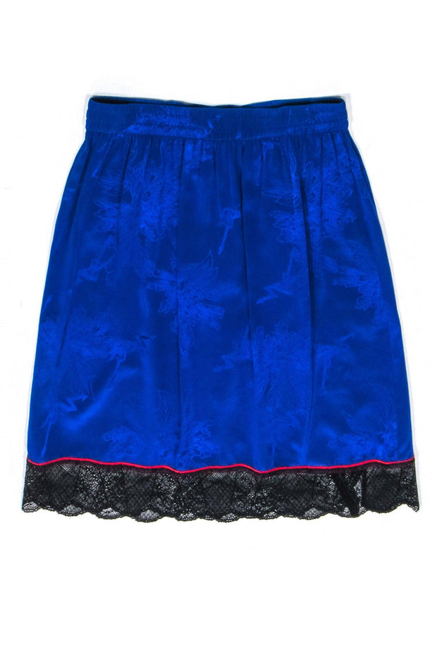 Current Boutique-Zadig & Voltaire - Blue Brocade Drawstring Skirt w/ Black Lace Trim Sz L