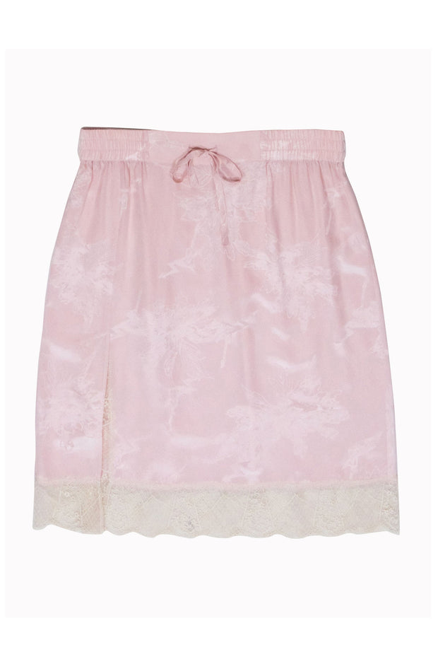 Current Boutique-Zadig & Voltaire - Blush Lace Pink Brocade Drawstring Skirt w/ Cream Lace Trim Sz L