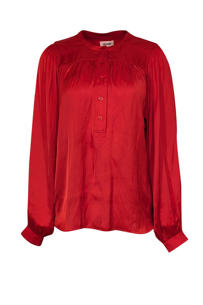 Current Boutique-Zadig & Voltaire - Bright Red Satin Puff Sleeve Blouse Sz S