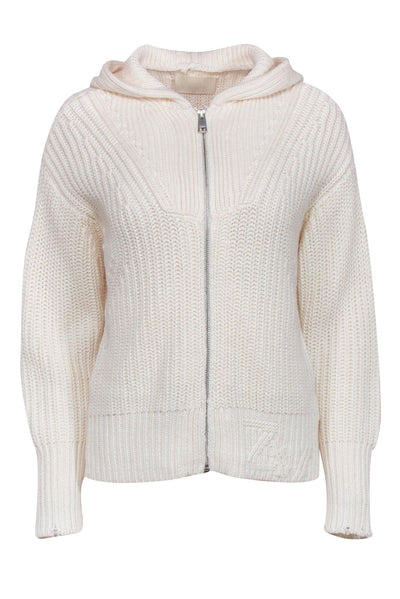 Current Boutique-Zadig & Voltaire - Cream Cable Knit Zip-Up Hooded Cardigan Sz XS