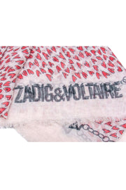 Current Boutique-Zadig & Voltaire - Cream w/ Red Heart Print Frayed Hem Scarf