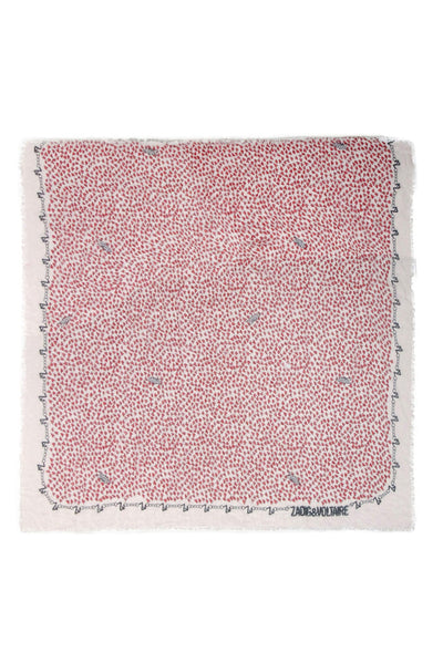Current Boutique-Zadig & Voltaire - Cream w/ Red Heart Print Frayed Hem Scarf