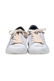 Current Boutique-Zadig & Voltaire - Distressed White Leather Heart Embellished Sneakers Sz 9