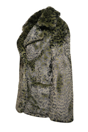 Current Boutique-Zadig & Voltaire - Green & Black Leopard Print Fuzzy Coat Sz L
