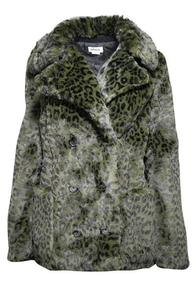 Current Boutique-Zadig & Voltaire - Green & Black Leopard Print Fuzzy Coat Sz L