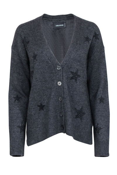 Current Boutique-Zadig & Voltaire - Grey Cashmere Cardigan w/ Star Detail Sz M