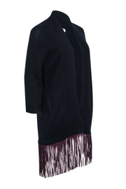 Current Boutique-Zadig & Voltaire - Navy Cashmere Duster Cardigan w/ Maroon Leather Trim Sz XS/S
