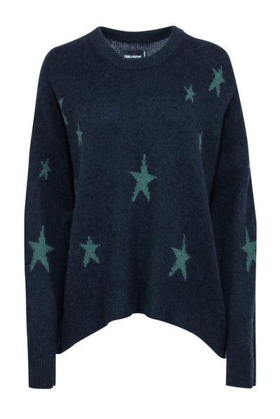 Current Boutique-Zadig & Voltaire - Navy Cashmere Sweater w/ Green Stars Sz L