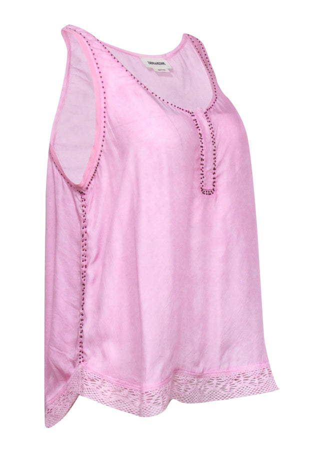 Current Boutique-Zadig & Voltaire - Pink Sleeveless Top w/ Lace & Beaded Trim Sz S