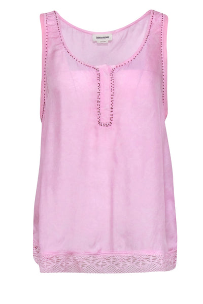 Current Boutique-Zadig & Voltaire - Pink Sleeveless Top w/ Lace & Beaded Trim Sz S