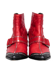 Current Boutique-Zadig & Voltaire - Red & Black Leather Western Booties Sz 9