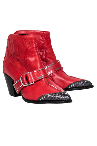 Current Boutique-Zadig & Voltaire - Red & Black Leather Western Booties Sz 9