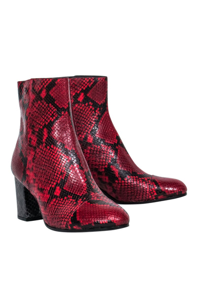 Current Boutique-Zadig & Voltaire - Red & Black Snake Skin Print Short Boots Sz 10