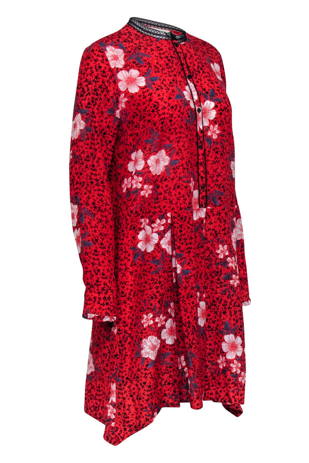 Current Boutique-Zadig & Voltaire - Red Floral Print "Ruti Pensee" Silk Dress Sz L