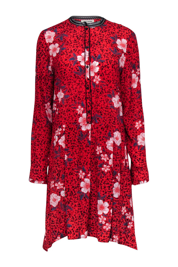 Current Boutique-Zadig & Voltaire - Red Floral Print "Ruti Pensee" Silk Dress Sz L