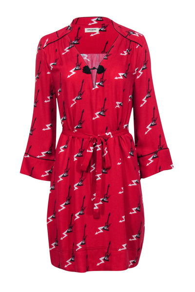 Current Boutique-Zadig & Voltaire - Red Guitar Printed Mini Dress w/ Embroidered Trim Sz L