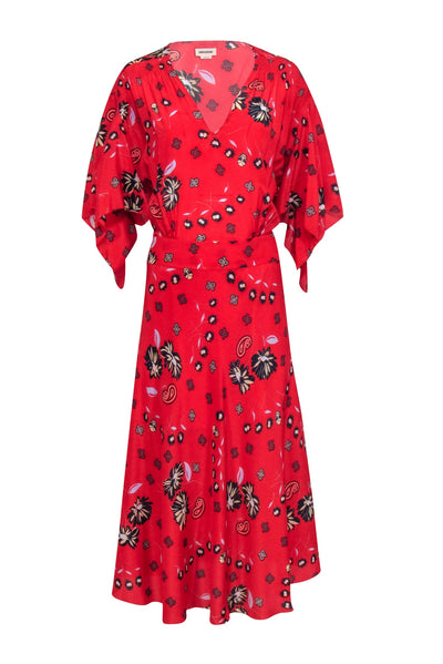 Current Boutique-Zadig & Voltaire - Red w/ Navy & Pale Yellow Mixed Print Maxi Dress Sz L