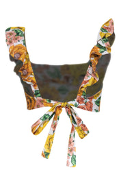 Current Boutique-Zimmerman - White w/ Yellow & Peach Floral Print Linen Crop Top Sz 8