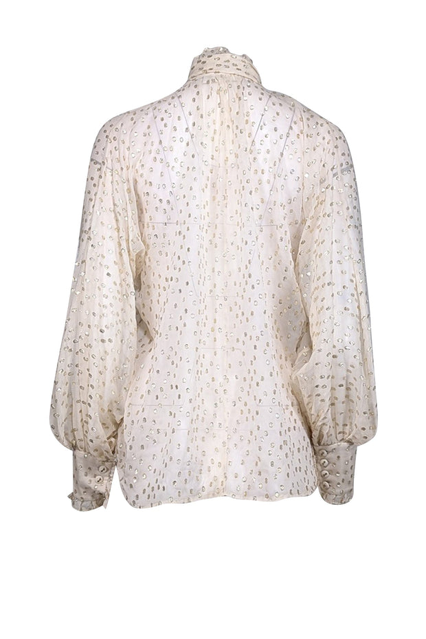 Current Boutique-Zimmermann - Cream & Gold Metallic Fil Coupé Silk-Blend Blouse Sz 4