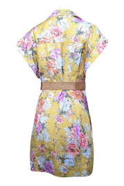 Current Boutique-Zimmermann - Mustard & Pink Floral Print Linen Belted Mini Dress Sz 6