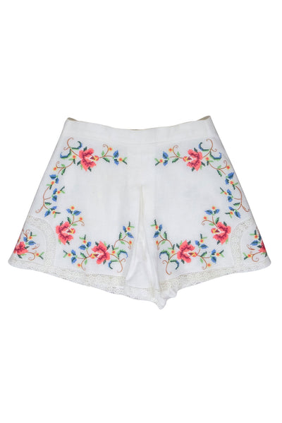 Current Boutique-Zimmermann - White w/ Multi Color Floral Embroidery and Eyelet Trims Sz 8