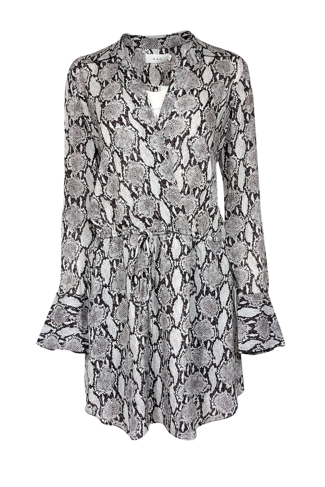 slim fit dress slacks A.L.C. - White & Grey Snakeskin Print Silk Dress Sz 8