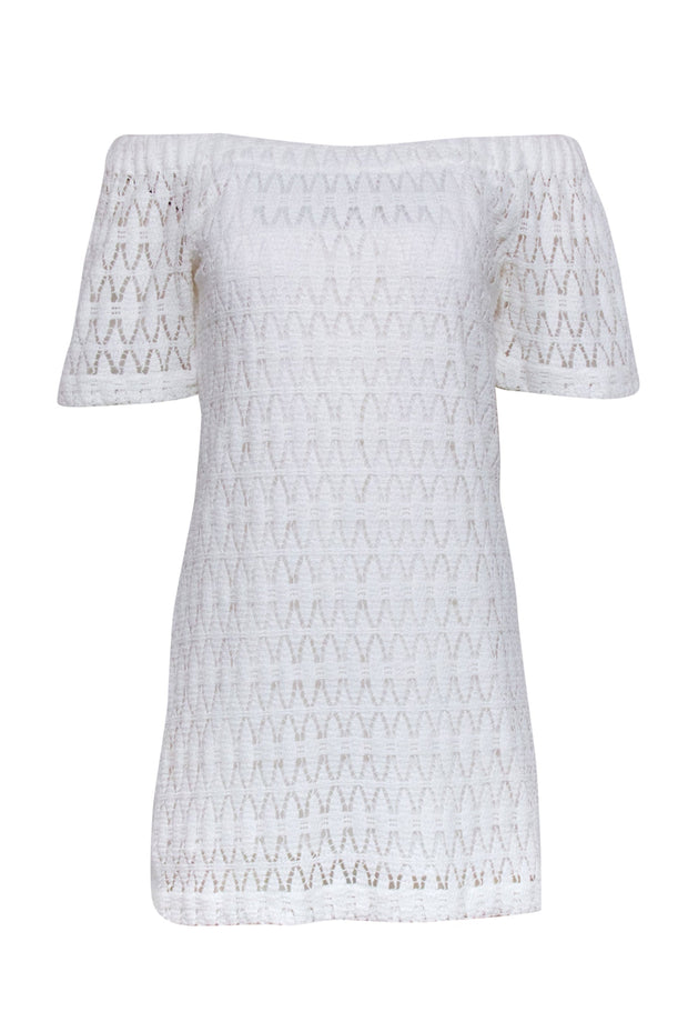 crochet lace off the shoulder dress Mykonos Off-Shoulder Crochet Lace Dress Pink