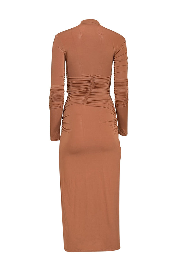 A.L.C. - Tan Ruched Long Sleeve Midi Dress Sz XS A.L.C. - Tan Ruched Long Sleeve Midi Dress Sz XS
