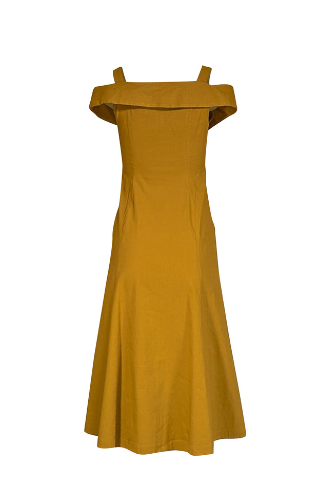 A.L.C. - Mustard Yellow Linen Blend Cold Shoulder Dress Sz 4 A.L.C. - Mustard Yellow Linen Blend Cold Shoulder Dress Sz 4