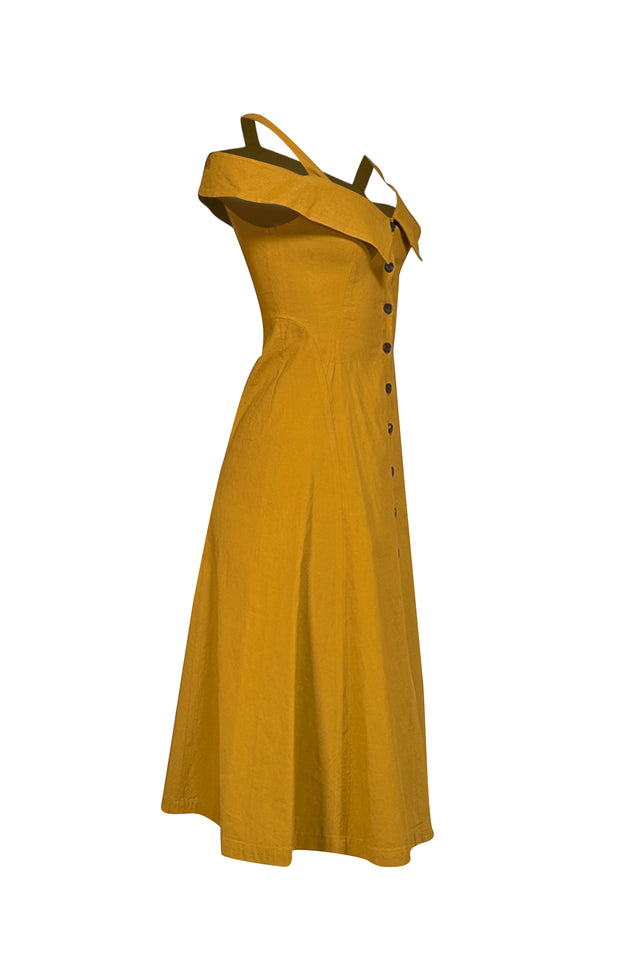 A.L.C. - Mustard Yellow Linen Blend Cold Shoulder Dress Sz 4 A.L.C. - Mustard Yellow Linen Blend Cold Shoulder Dress Sz 4