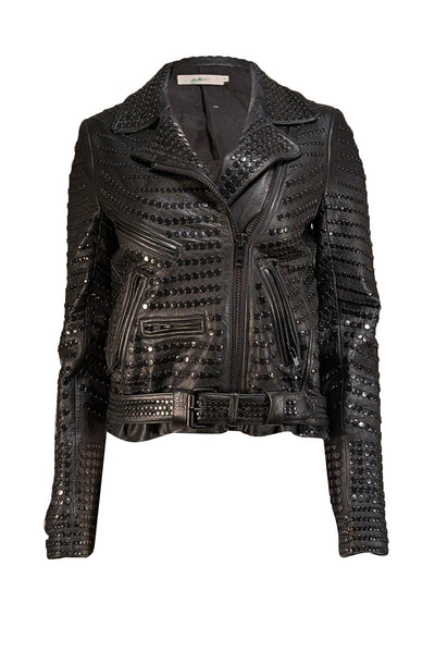 A.L.C. - Black Studded Leather Moto Jacket Sz 6 - Current Boutique