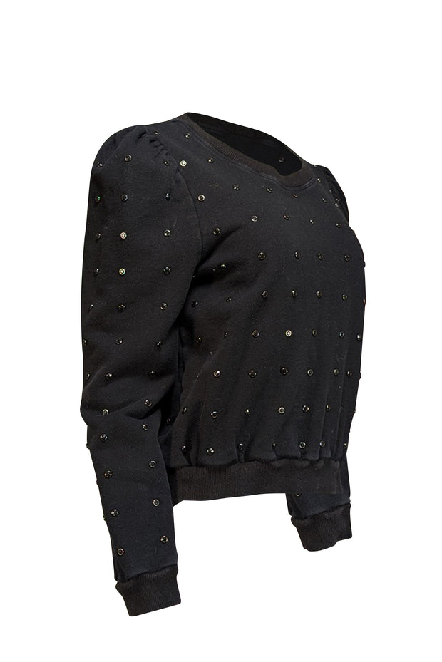 Current Boutique-A.L.C. - Black Embellished Puff Sleeve Sweater Sz L