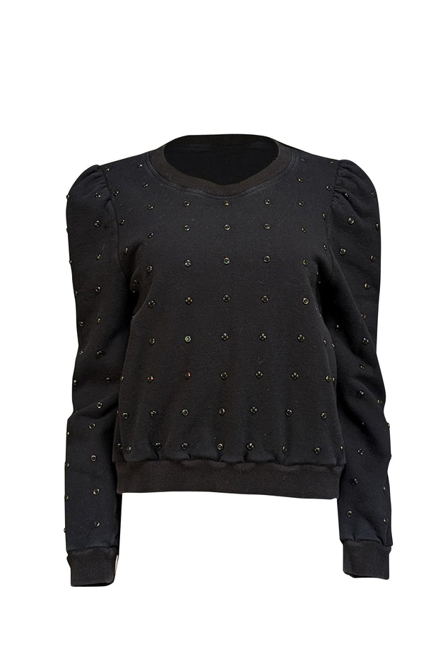 Current Boutique-A.L.C. - Black Embellished Puff Sleeve Sweater Sz L