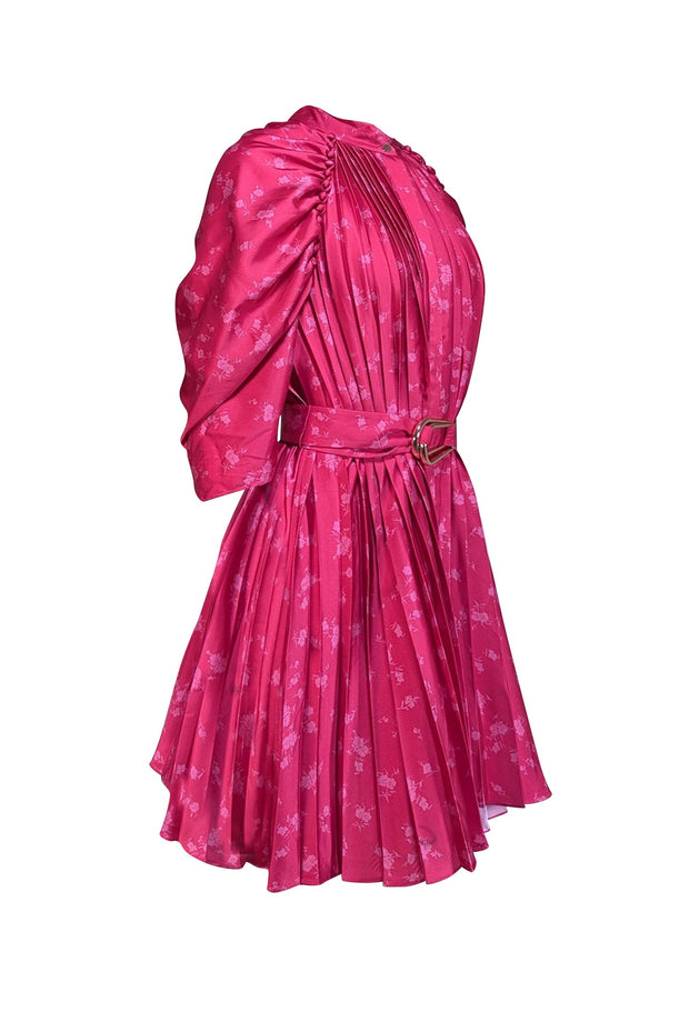 Acler - Fuchsia Floral Print Pleated Satin Dress Sz 8 Acler - Fuchsia Floral Print Pleated Satin Dress Sz 8