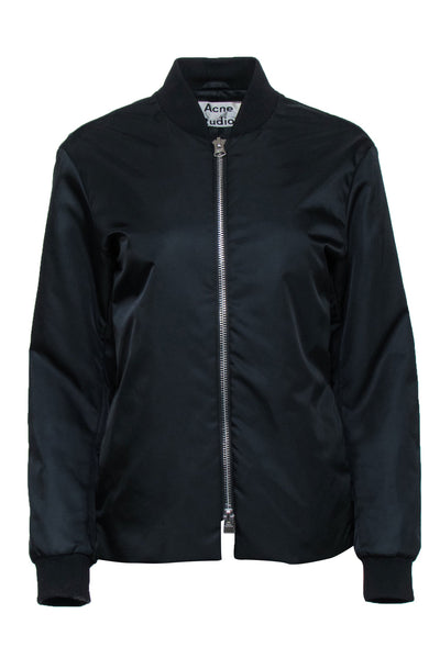 Current Boutique-Acne Studios - Black Nylon Zipper Front Bomber Jacket Sz 2