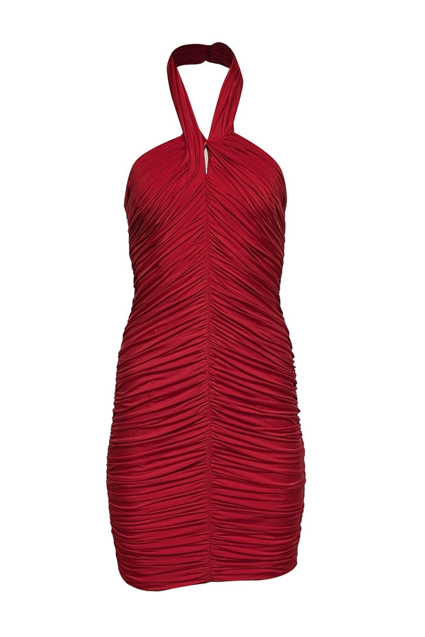 aidan mattox halter dress Aidan Mattox Beaded Halter Sleeveless Long Dress, Womens, 2, Rose Quart