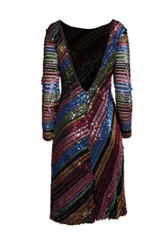 Alcoolique - Black w/ Rainbow Sequins Mesh Long Sleeve Dress Sz 8 - Current Boutique