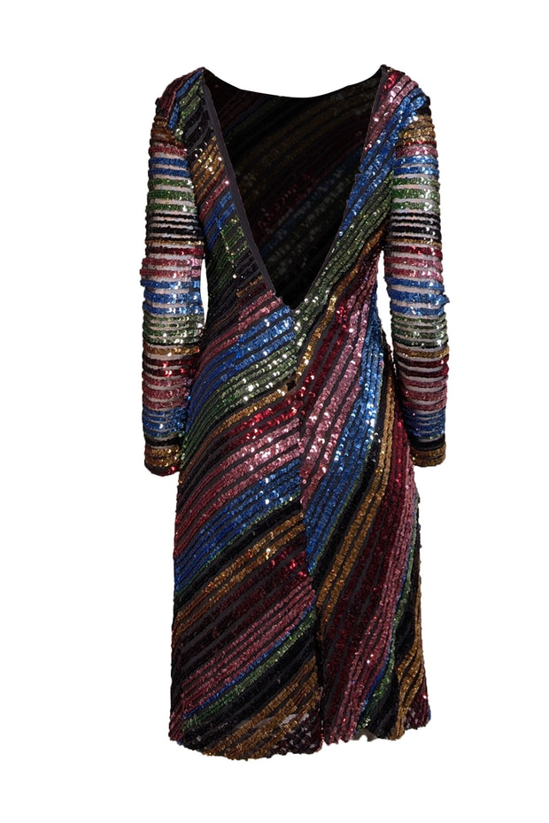 Alcoolique - Black w/ Rainbow Sequins Mesh Long Sleeve Dress Sz 8 - Current Boutique