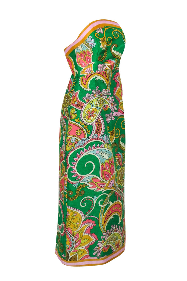 Current Boutique-Alemais - Green & Multi Color Print Strapless Dress Sz 4