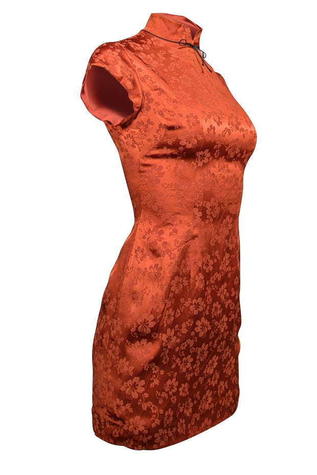 Alexa Chung Burnt Orange Floral Print Silk Blend Dress Sz