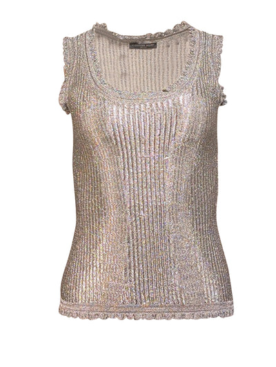 Current Boutique-Alexander McQueen - Silver Metallic Sleeveless Knit Top Sz S