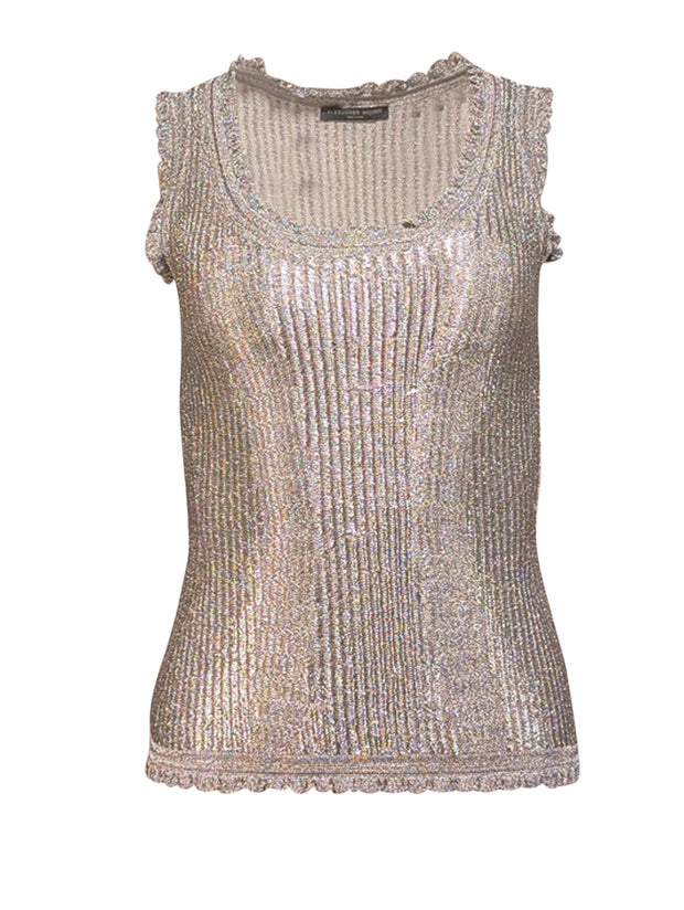 Current Boutique-Alexander McQueen - Silver Metallic Sleeveless Knit Top Sz S