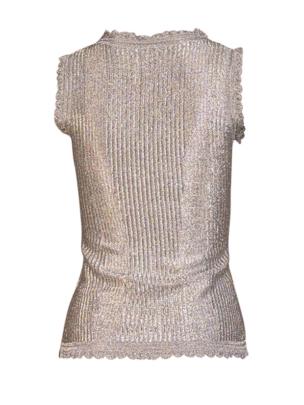 Current Boutique-Alexander McQueen - Silver Metallic Sleeveless Knit Top Sz S