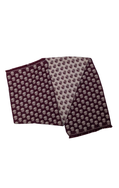 Alexander McQueen - Maroon &amp; Beige Skull Print Scarf - Current Boutique