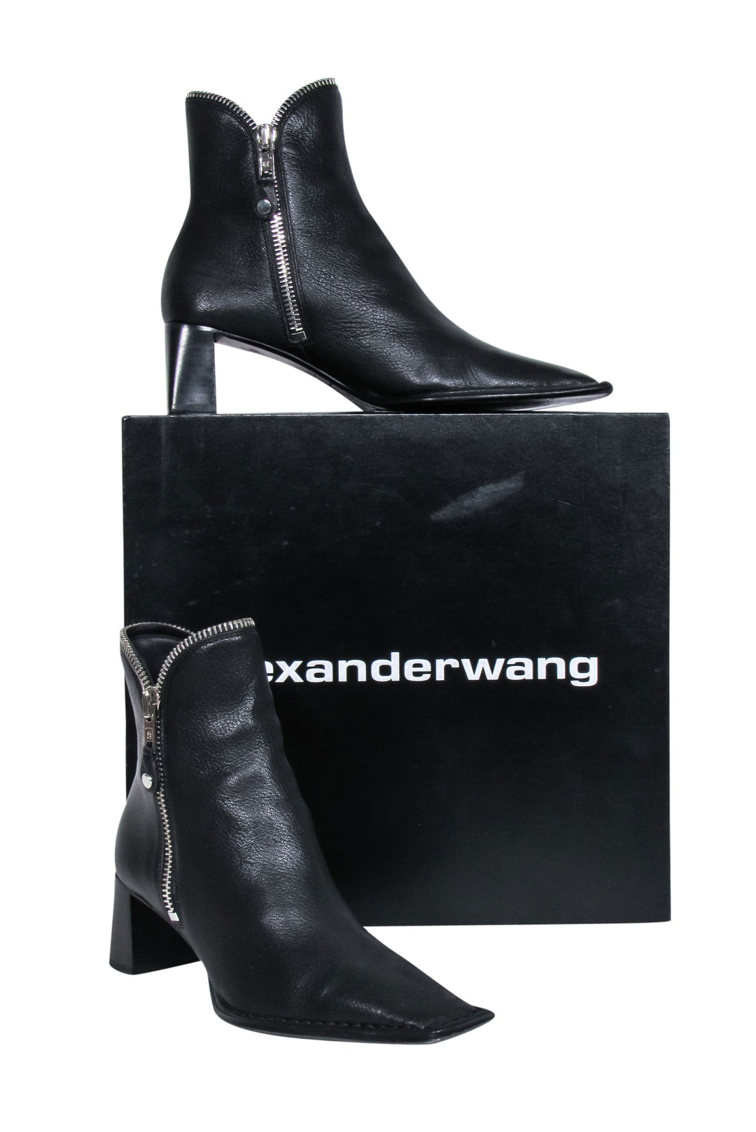 Alexander Wang - Black Leather Silver Zipper Trim Short Boots Sz 9