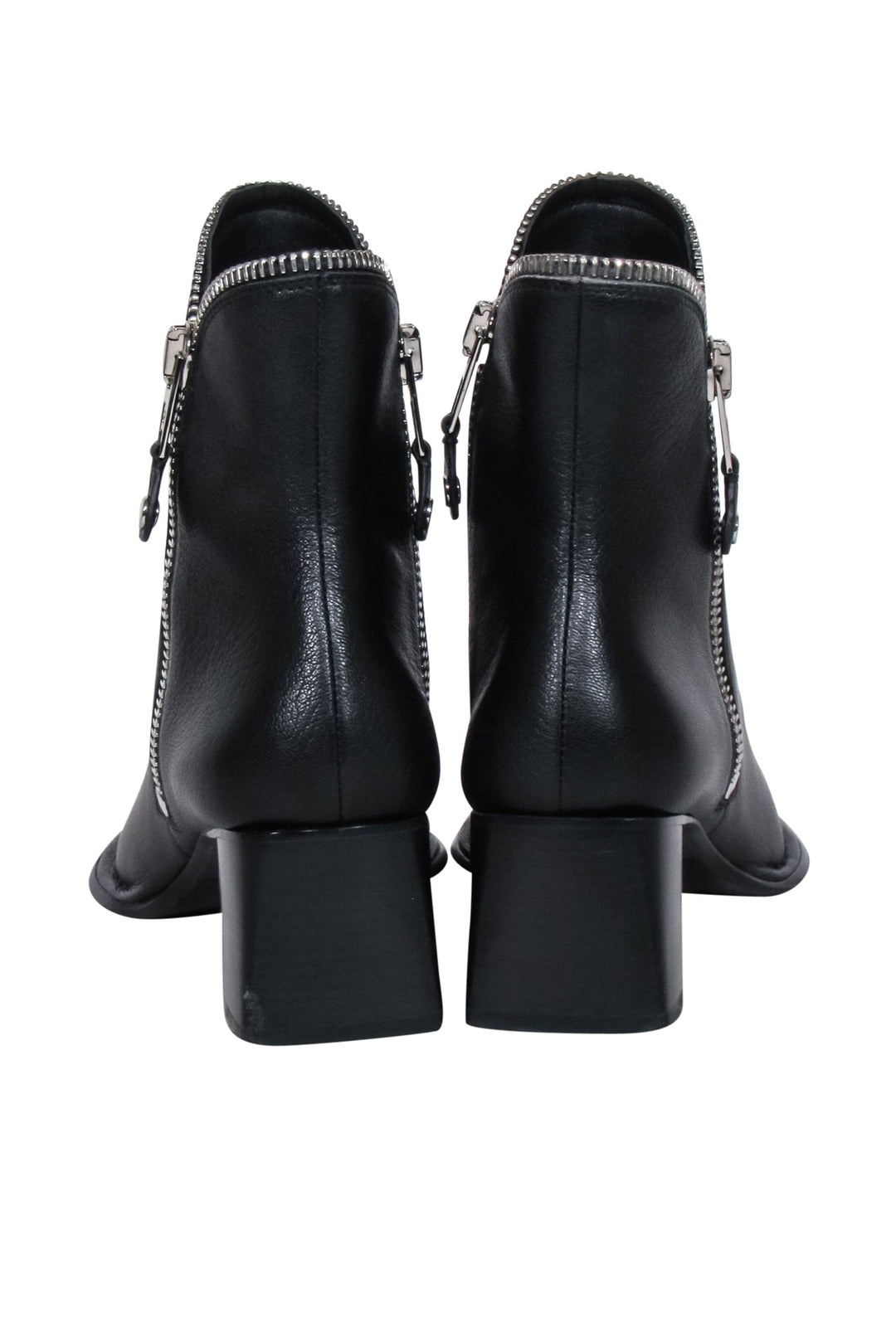 Alexander Wang - Black Leather Silver Zipper Trim Short Boots Sz 9