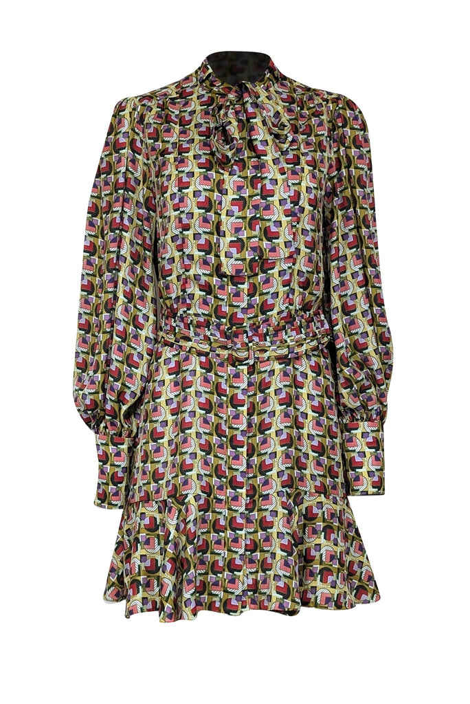 Alexis - Green Multicolor Geometric Print Satin Mini Dress Sz M Alexis - Green Multicolor Geometric Print Satin Mini Dress Sz M