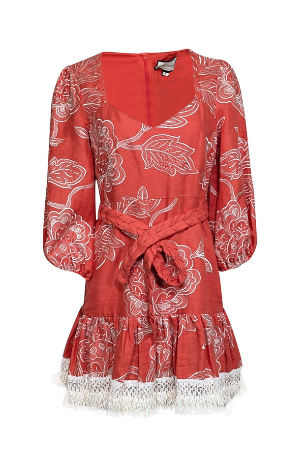 Alexis Women's Claribel Floral Embroidered Flounce Dress - Coral Embroidery - Size Large Alexis Women's Claribel Floral Embroidered Flounce Dress - Coral Embroidery - Size Large